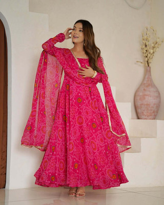 SAMBHAJI CREATION Anarkali Gown(Pink)