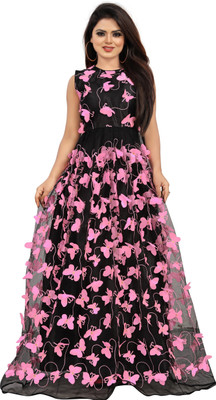 3Buddy Fashion Flared/A-line Gown(Black, Pink)