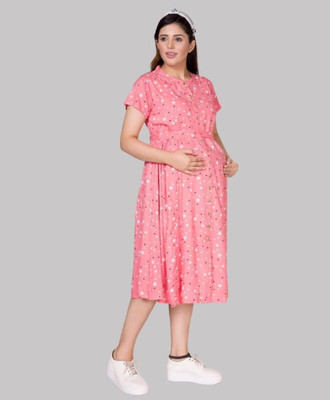 PUBAR Women Fit and Flare Pink Midi/Calf Length Dress