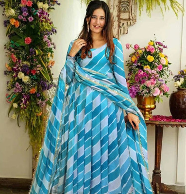 Fabrion Anarkali Gown(Light Blue)