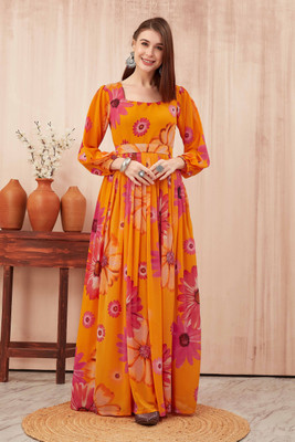 Odd by chansi Trendz Flared/A-line Gown(Orange)