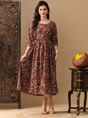 Chanadar Textile Flared/A-line Gown(Brown)