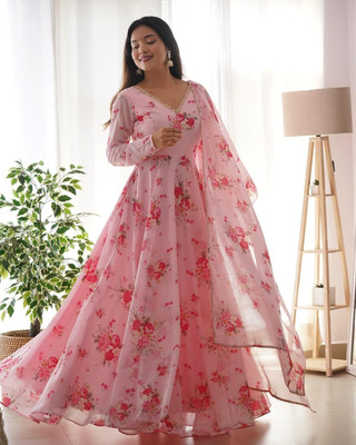 LAHER FASHION Anarkali Gown(Pink)
