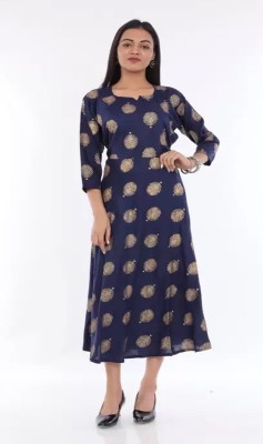 Kt Textile Anarkali Gown(Dark Blue)