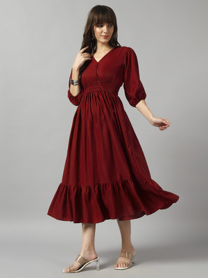 Femvy Women Solid Ethnic Dress Kurta(Maroon)