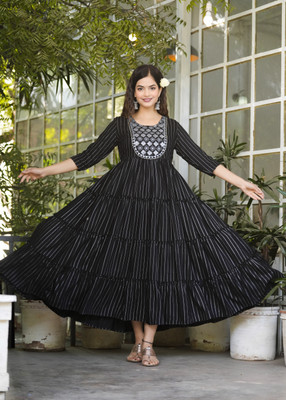 CHARVI CREATION Anarkali Gown(Black)