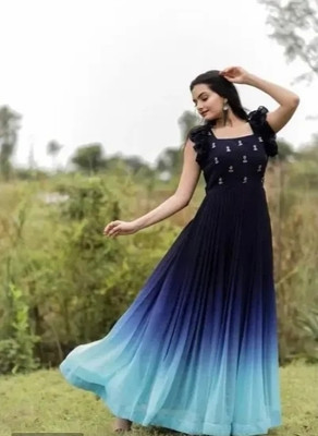 PoojaCreation Flared/A-line Gown(Multicolor)