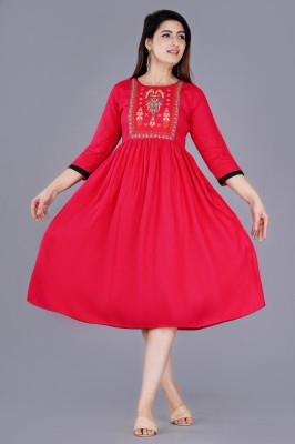 Jiya Crafts Flared/A-line Gown(Red)
