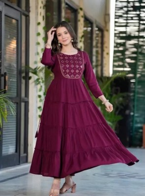 CHARVI CREATION Anarkali Gown(Purple)