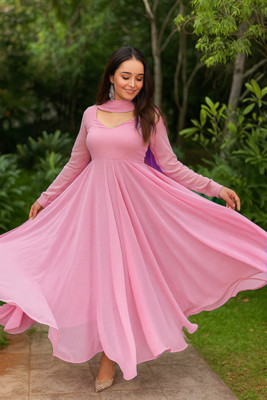 JS CREATIVE Anarkali Gown(Pink)