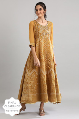 Aurelia Women Printed Anarkali Kurta(Gold)