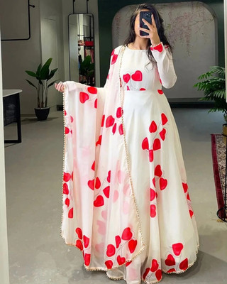 NYALKARAN ENTERPRISE Anarkali Gown(White)