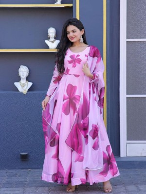 GK TEXTILE Anarkali Gown(Pink)