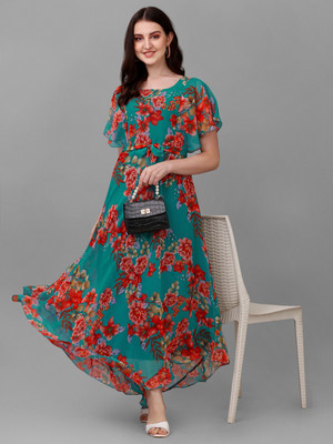 Fashion2wear Women Fit and Flare Multicolor Maxi/Full Length Dress