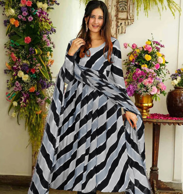 Tective Anarkali Gown(Grey, Black)