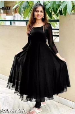 ShreeGuru Fashion Women Solid Anarkali Kurta(Black)