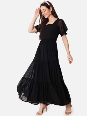 Raiyani Enterprise Women Fit and Flare Black Dress