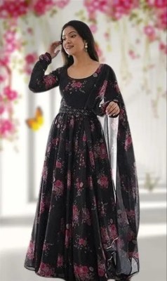 Prime Poster Anarkali Gown(Black, Pink)