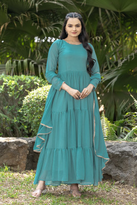 JS CREATIVE Anarkali Gown(Green)