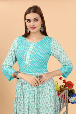 Pink N Pearl Women Printed A-line Kurta(Light Blue, Grey, White)
