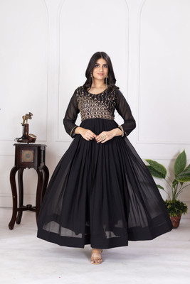 pramukh creation Flared/A-line Gown(Black)