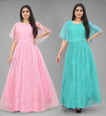 DECOFIN Flared/A-line Gown(Pink, Light Blue)
