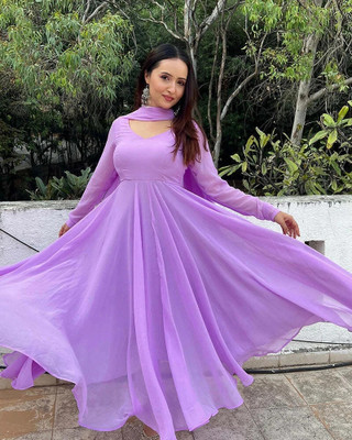 JS CREATIVE Anarkali Gown(Purple)