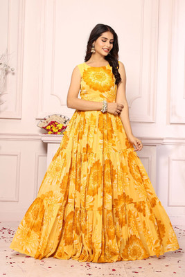 Odd by chansi Trendz Flared/A-line Gown(Yellow)