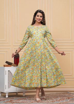 PARSHITA COUTURE Women Printed A-line Kurta(Green)