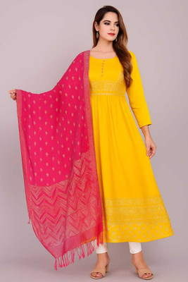 ROYALETHNICAURA Flared/A-line Gown(Yellow)