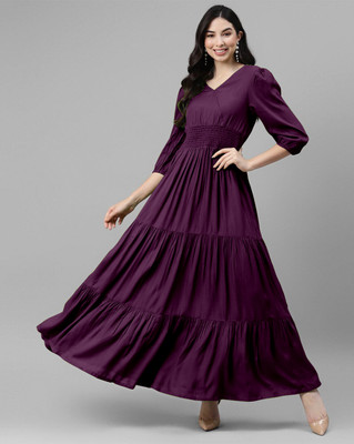 Jash Creation Women Fit and Flare Purple Maxi/Full Length Dress
