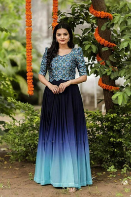 Om Creation Anarkali Gown(Blue)
