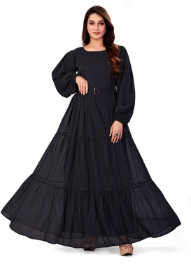 SARINKU Georgette Self Design Abaya(Black)