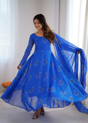 JS CREATIVE Anarkali Gown(Blue)