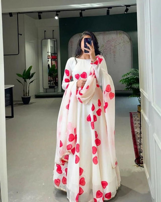 snappy creation Anarkali Gown(White)