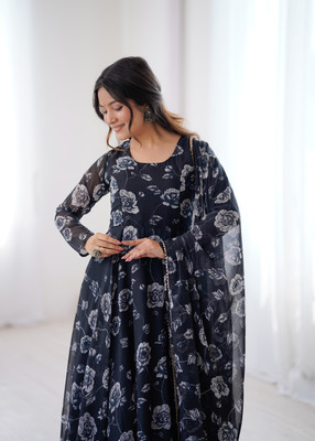 DJCM FASHION HUB Anarkali Gown(Black)
