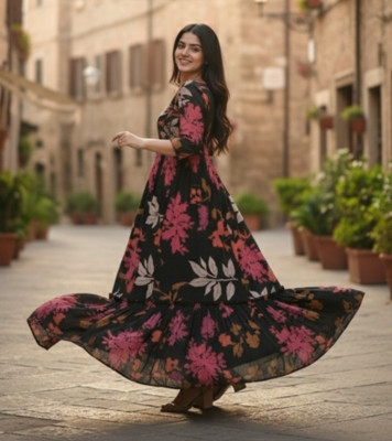 DivaFashionWear Anarkali Gown(Black)