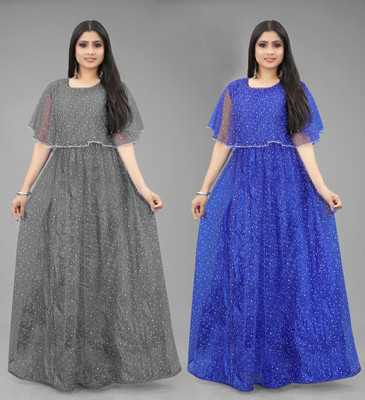 DECOFIN Flared/A-line Gown(Grey, Blue)