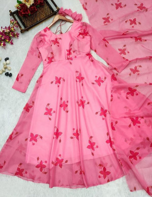 JS CREATIVE Anarkali Gown(Pink)