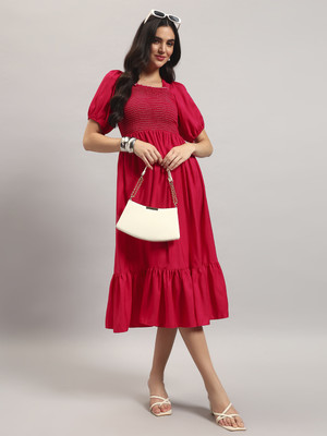 Jash Creation Women Fit and Flare Pink Ankle Length Dress