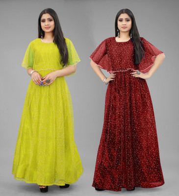 DECOFIN Flared/A-line Gown(Yellow, Maroon)
