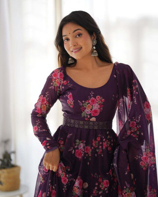 Akash C Creation Anarkali Gown(Purple)