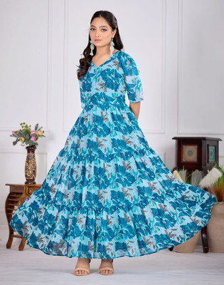 RADHA RAN TEX Flared/A-line Gown(Blue)