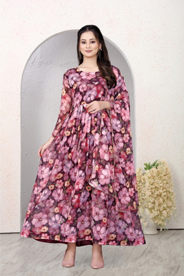 Jp Enterprise Anarkali Gown(Maroon)