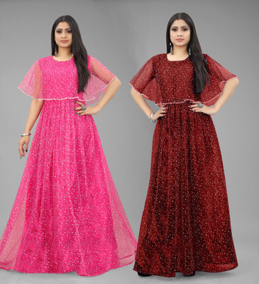DECOFIN Flared/A-line Gown(Pink, Maroon)