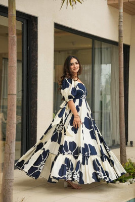 Clothing Shot Anarkali Gown(Blue)