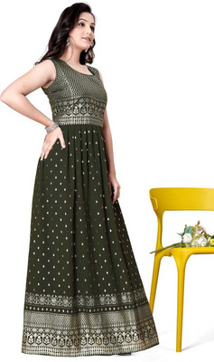 RUDRANI FASHION Flared/A-line Gown(Green)