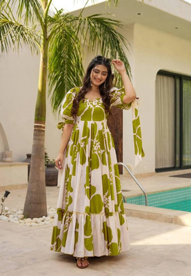 Ladli Trends Flared/A-line Gown(Light Green)