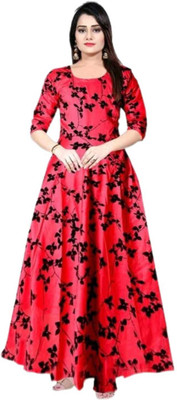 GALAXY CREATION Anarkali Gown(Red, Black)