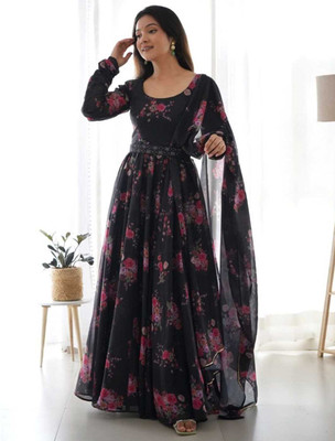MBI CREATION Anarkali Gown(Black)